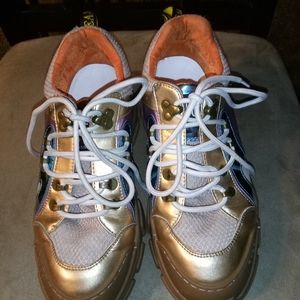 GUCCI FLASHTREK METALLIC LEATHER SNEAKERS COPPER MUTI COLOR